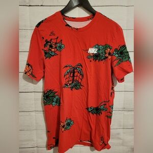 Nike Shirt Mens Large Red Floral Basketball Graphic All Over Print Tee Cotton